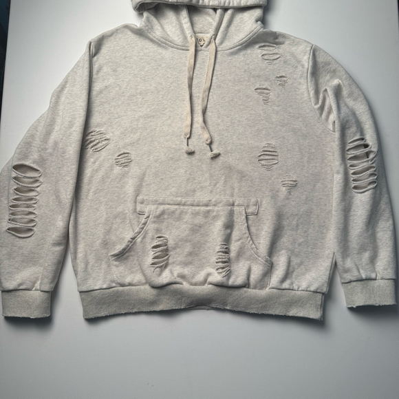 Gray POL distressed hoodie with ripped details Sz M - Picture 1 of 7